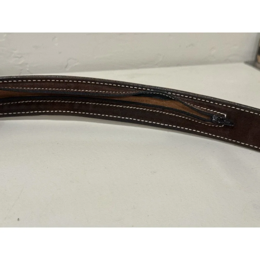 Aker Leather Basketweave Money Belt 40 Travel Security Hidden Zipper Wide 1.5